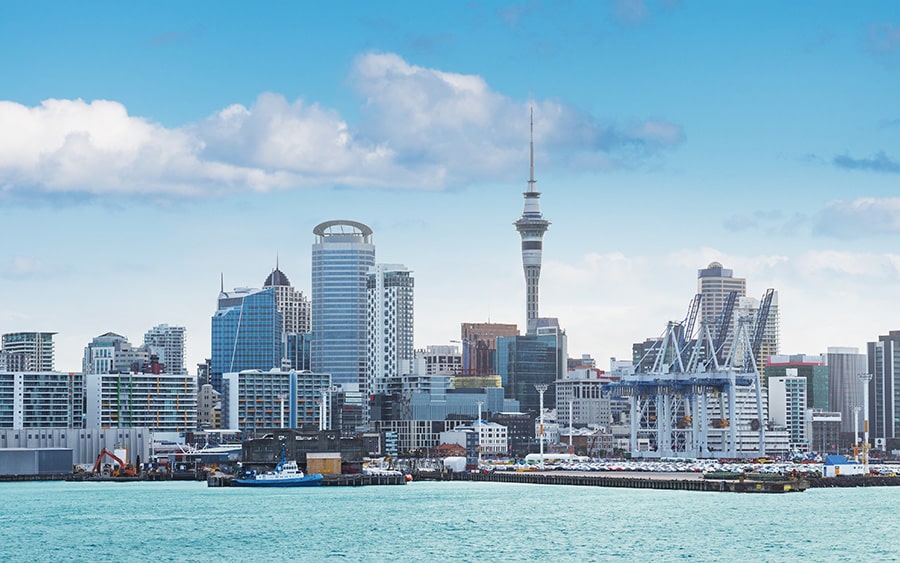 Auckland NZ city skyline and harbour